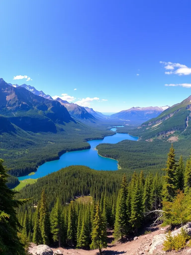 A panoramic view of Glacier National Park, captured as a virtual tour, showcasing the stunning landscapes and natural beauty of Montana's iconic park.